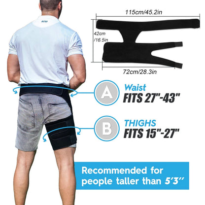 Relief for Hip Pain, Sciatica, Hamstring & Groin Strains. Adjustable Support for Men & Women, Fits Both Legs.