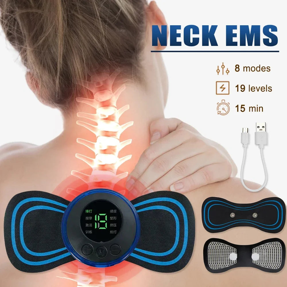 Electric Neck Massager Mini Cervical &amp; Back Pain Relief Stimulator