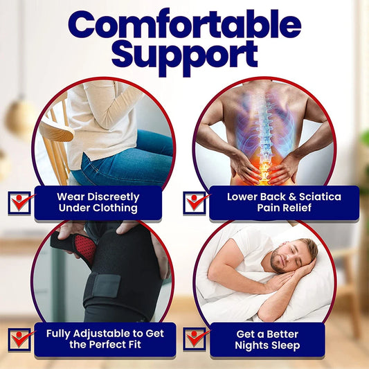 Relief for Hip Pain, Sciatica, Hamstring & Groin Strains. Adjustable Support for Men & Women, Fits Both Legs.